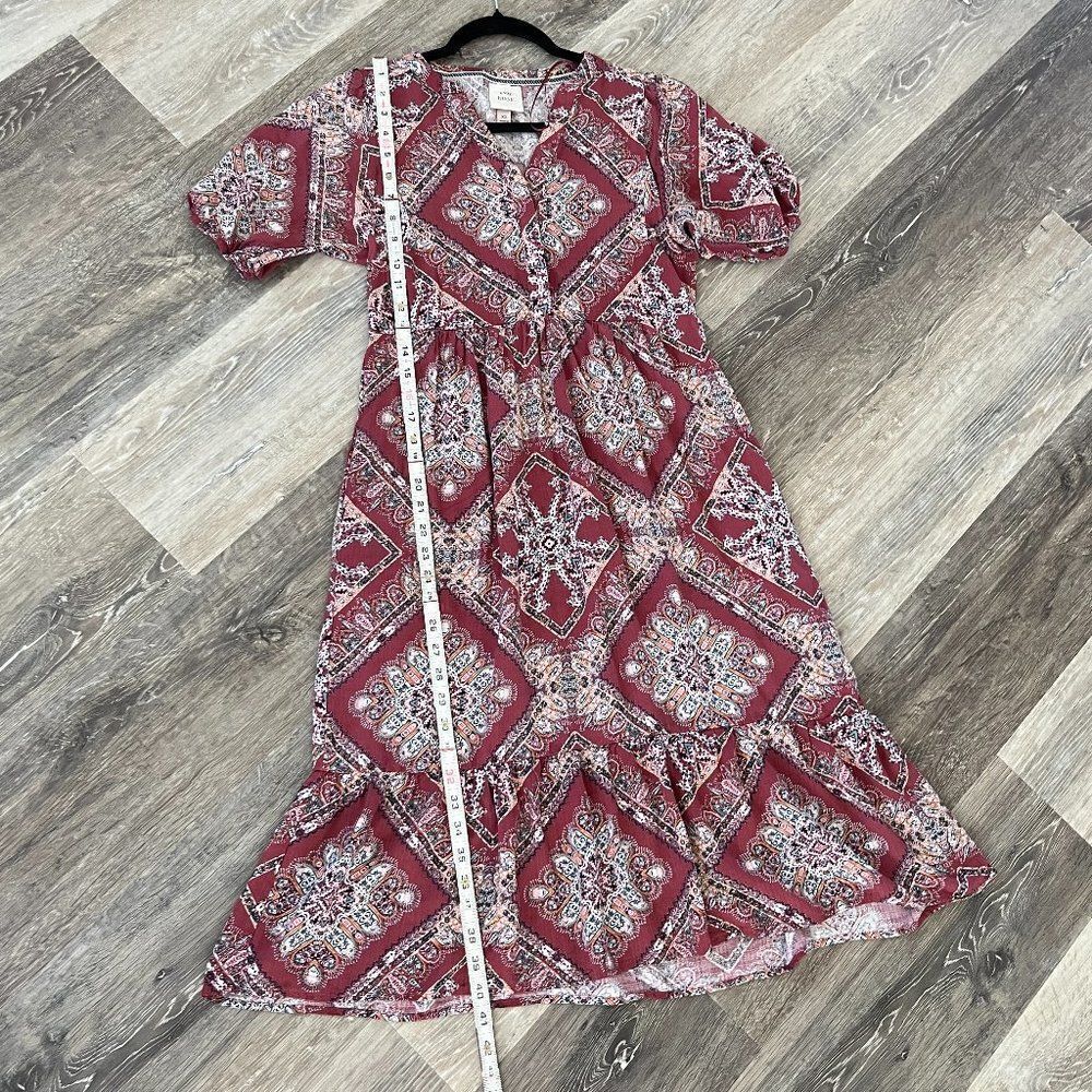 Knox Rose Midi Dress Size Extra Small Red Bohemian Peasant Short Sleeve Boho - Picture 7 of 12
